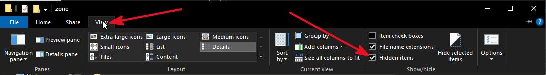 hidden files option